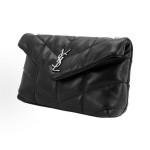 SAINT LAURENT YSL PUFFER, featuring a non-ferrous metal letter logo, magnetic clasp opening and closing design, cloud bag, pillow bag, crossbody single-shoulder bag, black for women